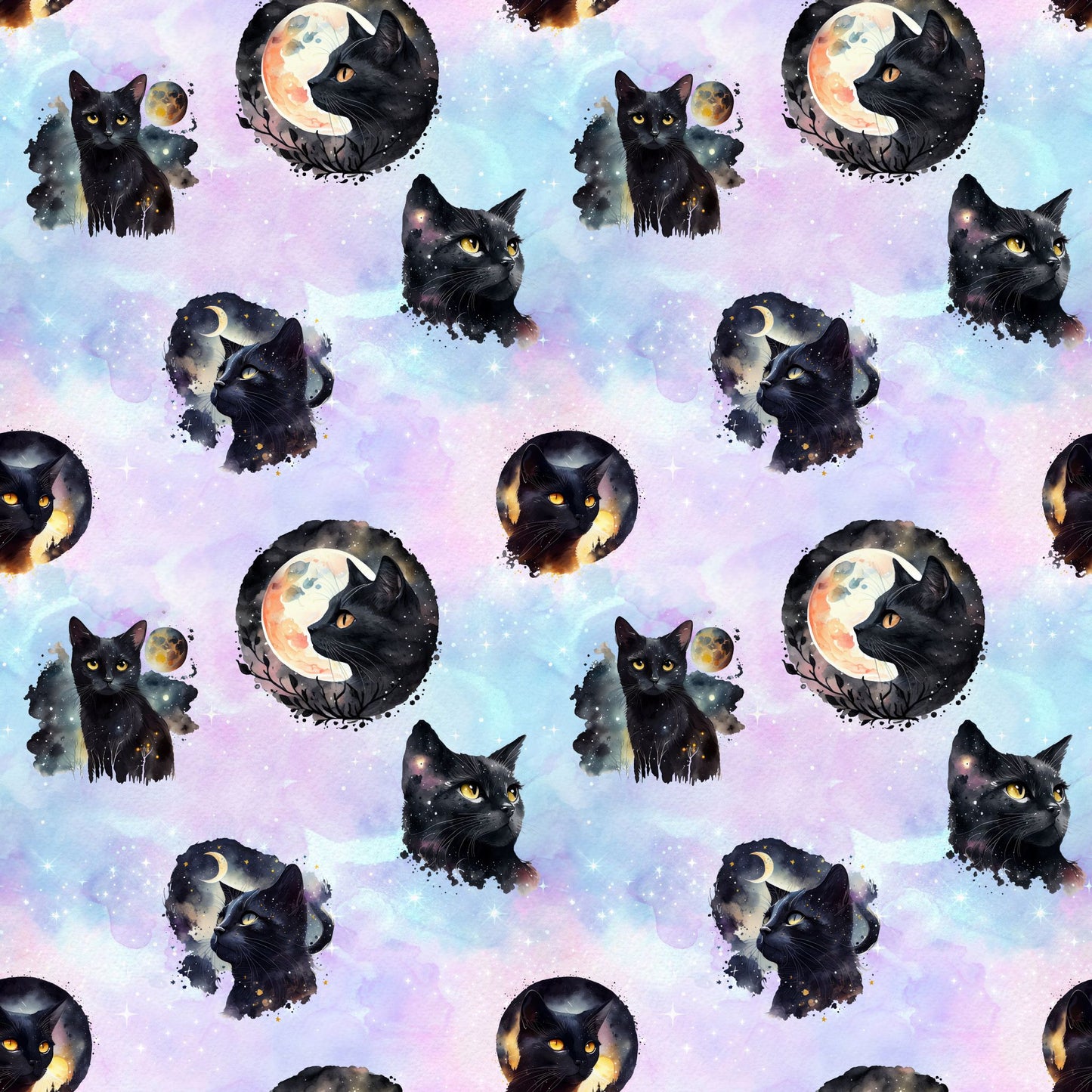Cotton Lycra - Galaxy Cats (Cotton Candy) - By the yard