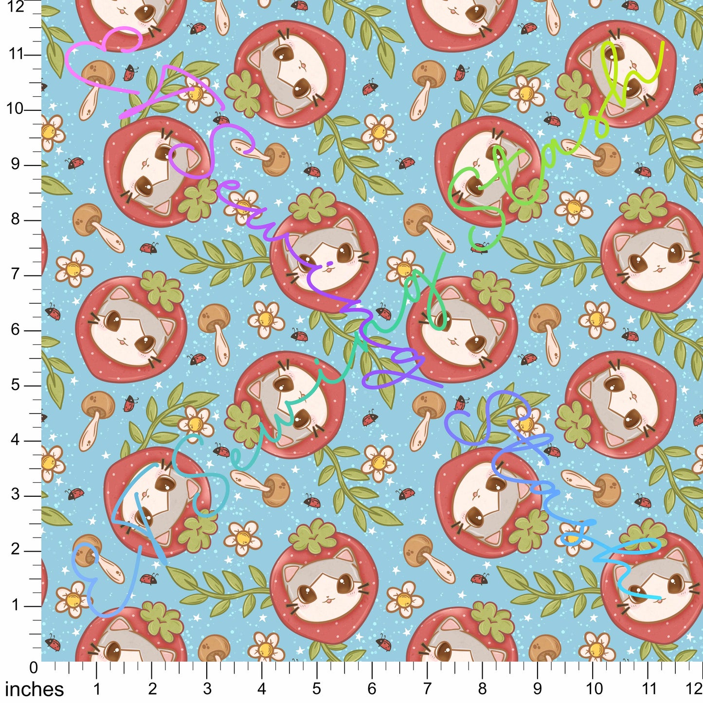 Cats in Strawberries (Blue (Large Scale)) - WPC