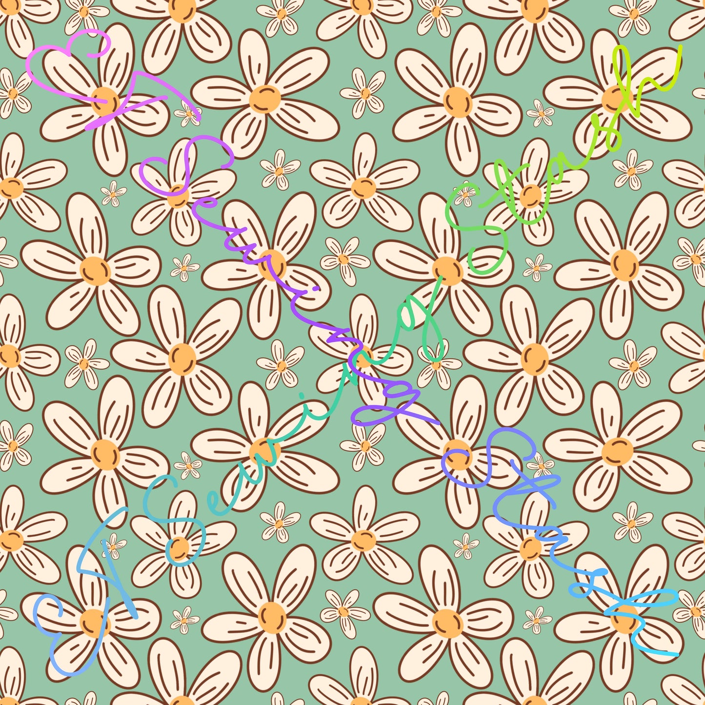 WRCC - Boho Flowers (Mint) - 1-yard Precut