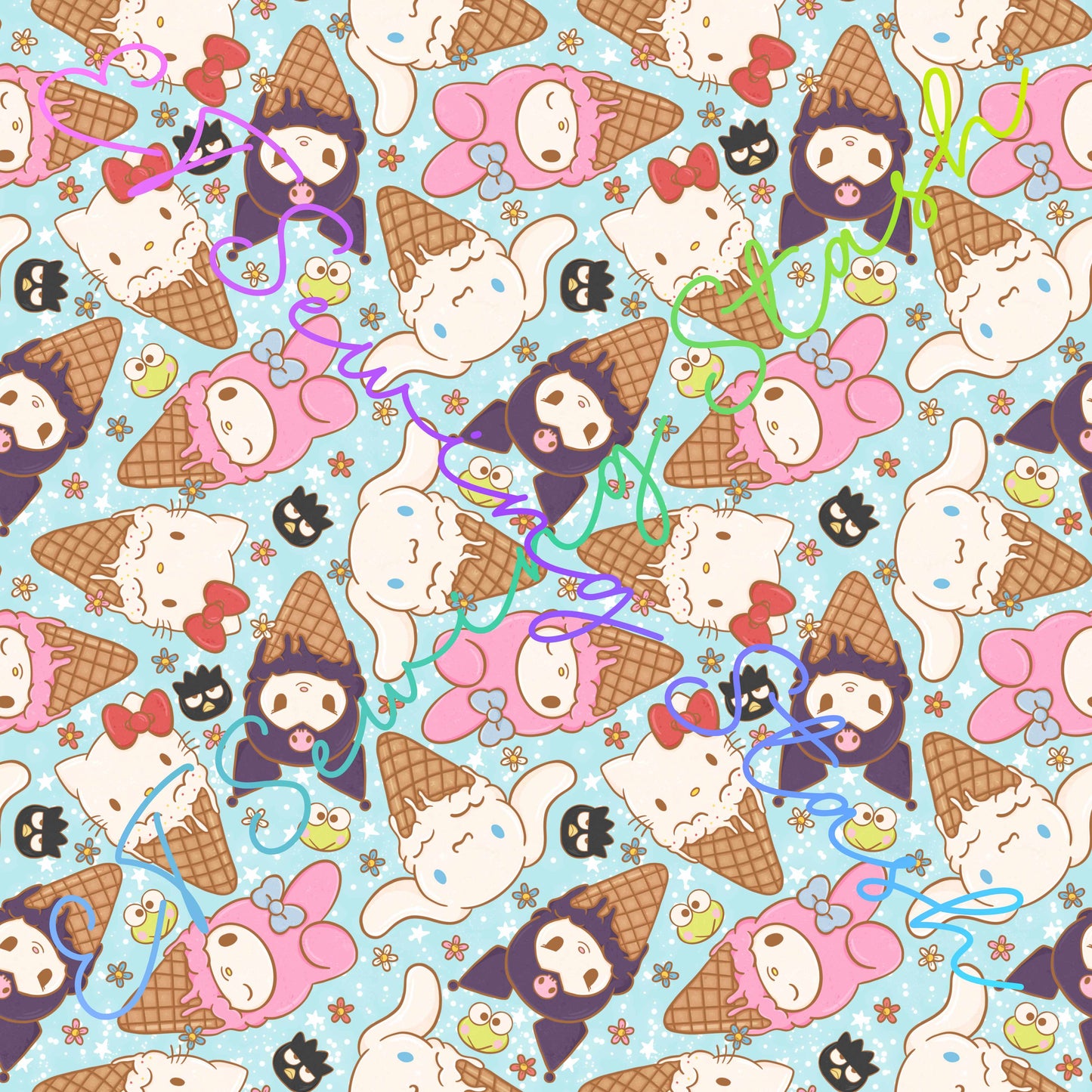 Printed Jelly Vinyl - Japanese Cat & Friends Ice Cream (Blue)