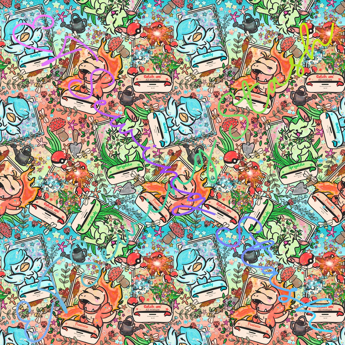 Cotton Twill - Pocket Monsters Polaroids in Ombre - By the yard