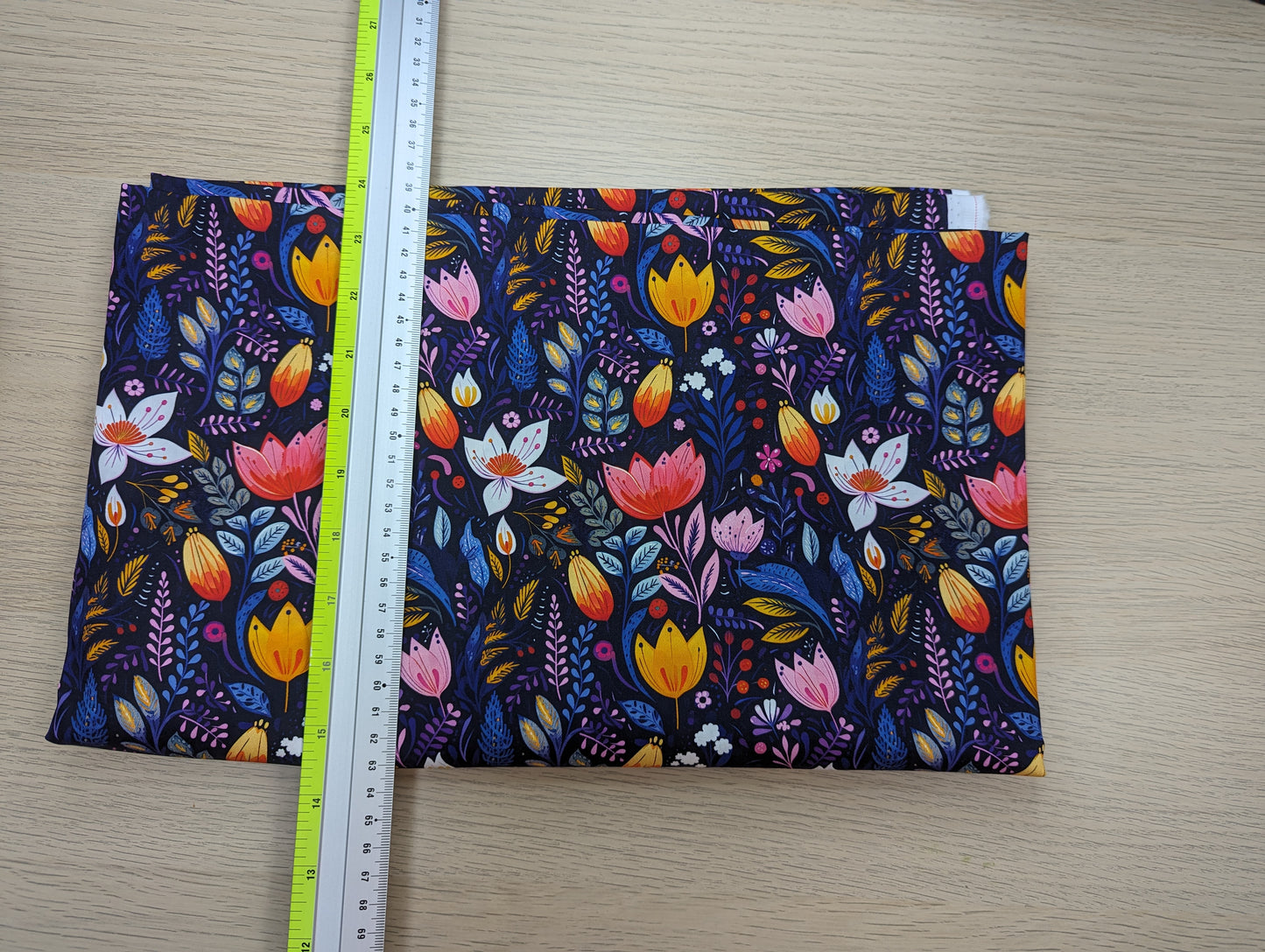 Cotton Twill - Gouache Painted Flowers - 1 yard Pre-cut