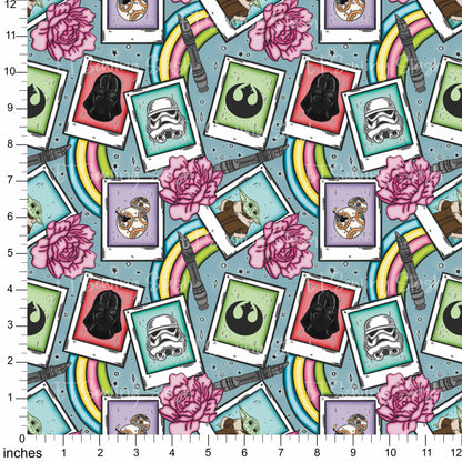 Cotton Twill - Space Wars Polaroids (Mint) - By the yard