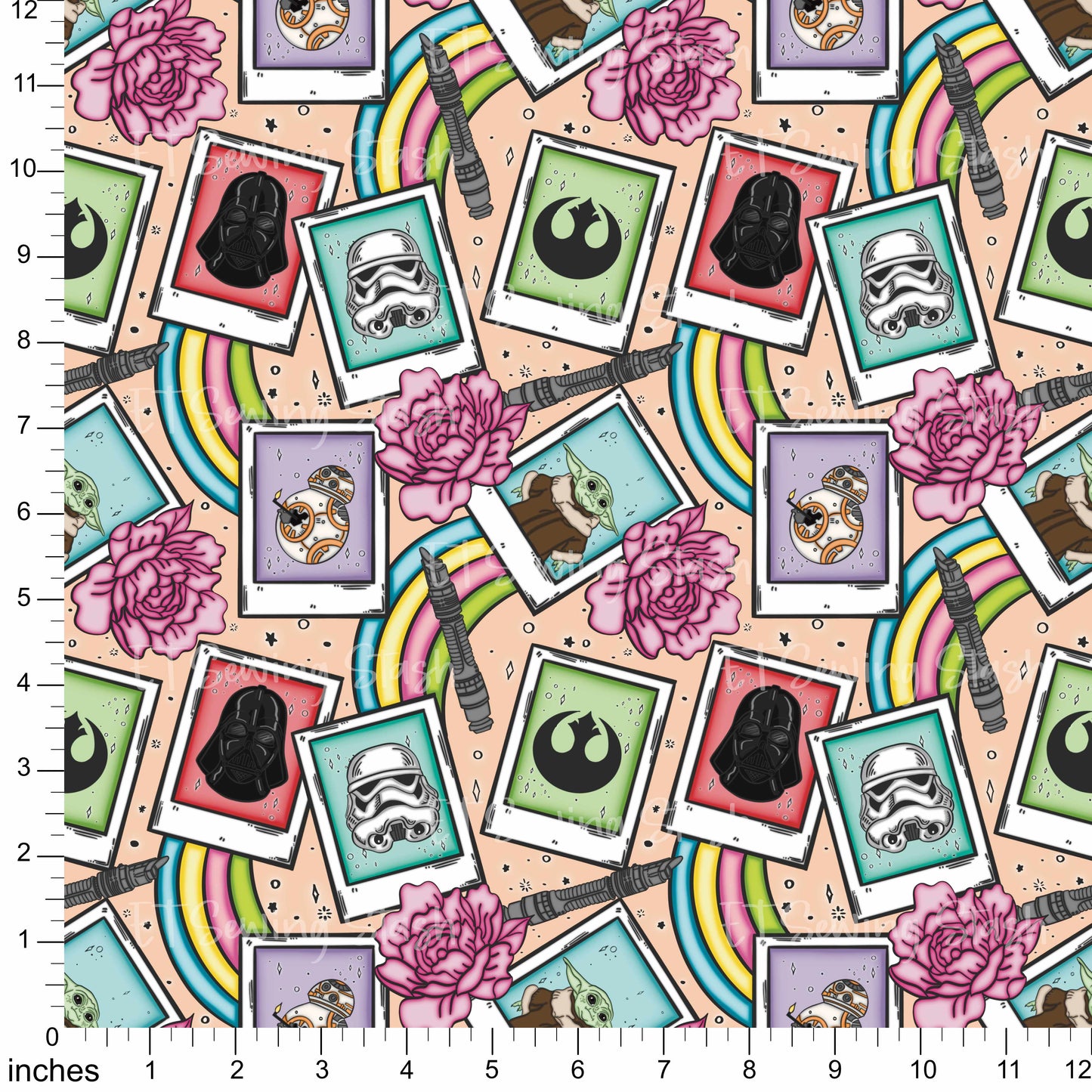 Cotton Twill - Space Wars Polaroids (Peach) - By the yard