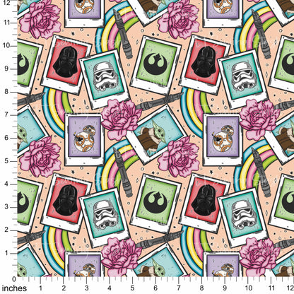 Cotton Twill - Space Wars Polaroids (Peach) - By the yard