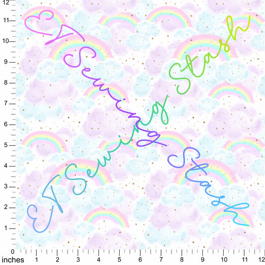 0.8mm Cross-grained Vinyl - Party Dinos - Clouds and Rainbows Coord