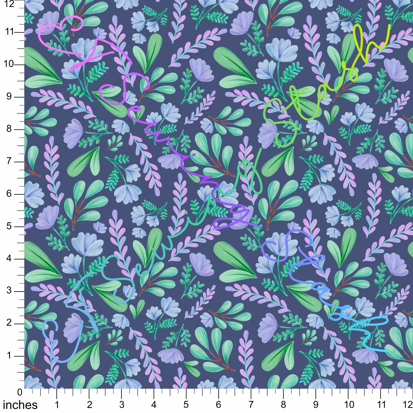 Waterproof Boardshorts - Acrylic Flowers - Lavender and more (Dark Blue) - By the Metre