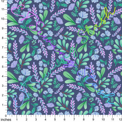 Waterproof Boardshorts - Acrylic Flowers - Lavender and more (Dark Blue) - By the Metre