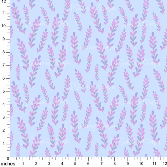 Cotton Twill - Acrylic Flowers - Lavender (Periwinkle) - By the metre