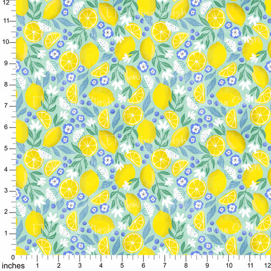 Cotton Twill - Summer Lemons (Toss-Mint Green) - 1 metre Pre-cut