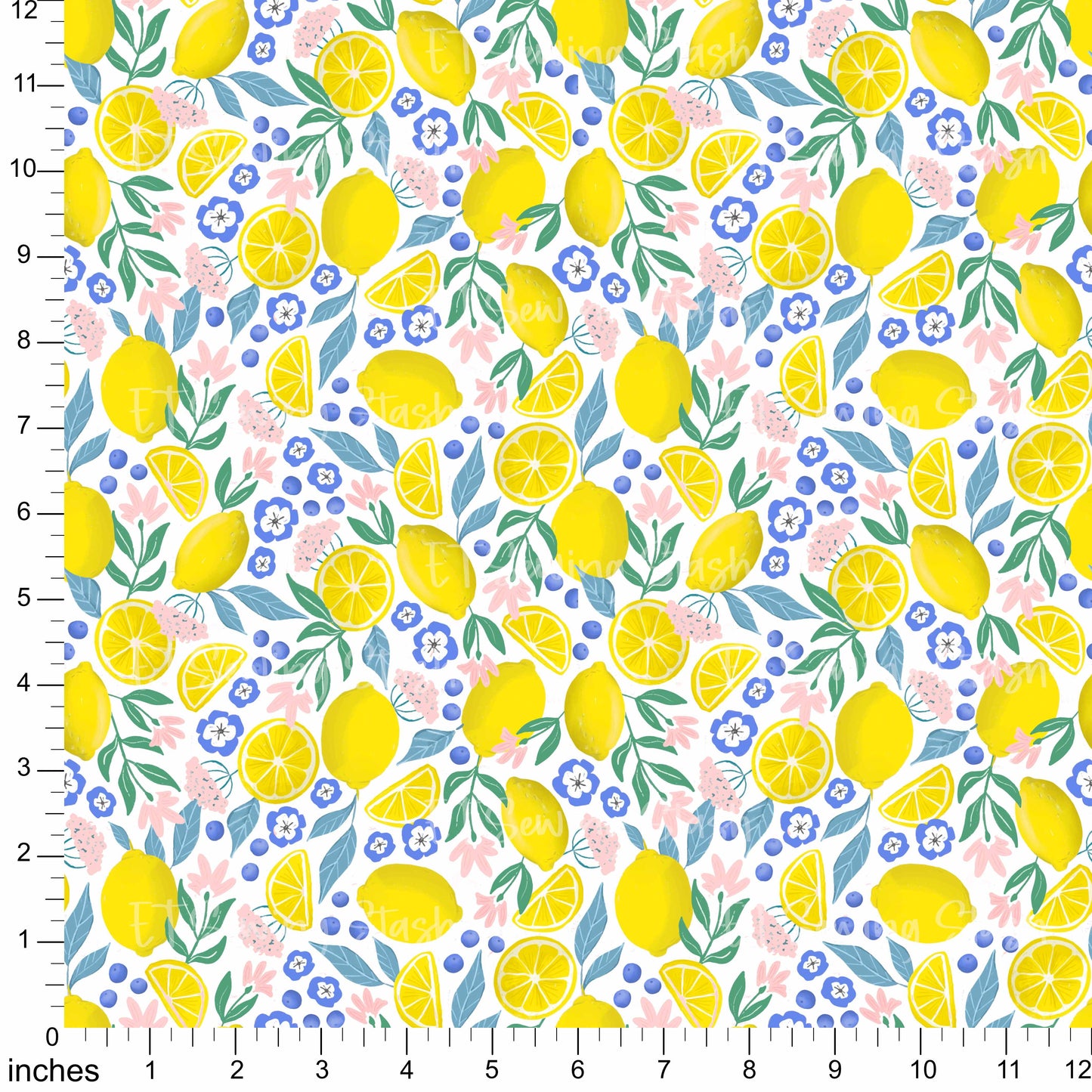 Cotton Twill - Summer Lemons (Toss-White) - 1 metre Pre-cut