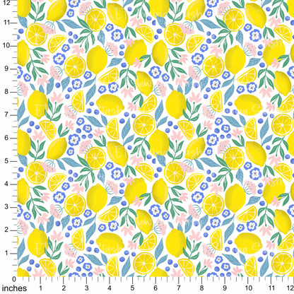 Cotton Twill - Summer Lemons (Toss-White) - 1 metre Pre-cut