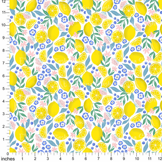 Cotton Twill - Summer Lemons (Toss-White) - 1 metre Pre-cut