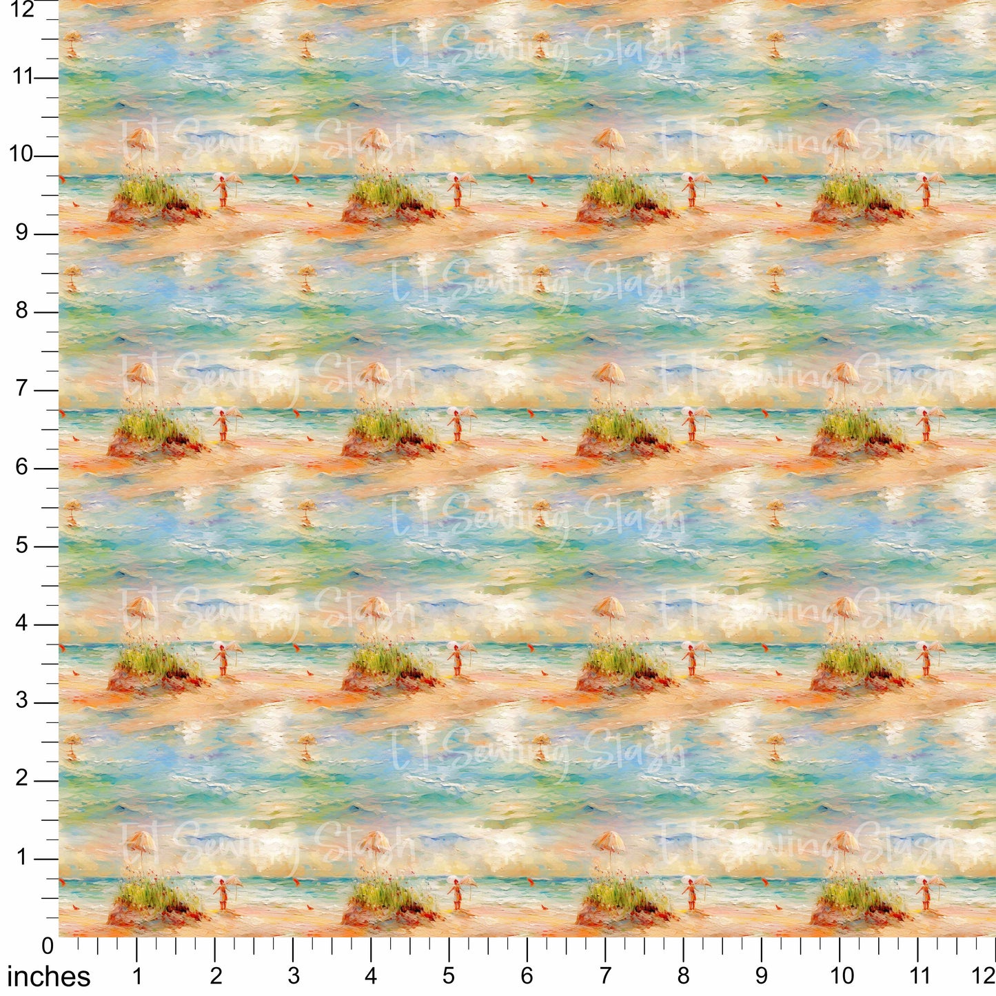 Cotton Twill - Oil Painting - Beach - 1 metre Pre-cut