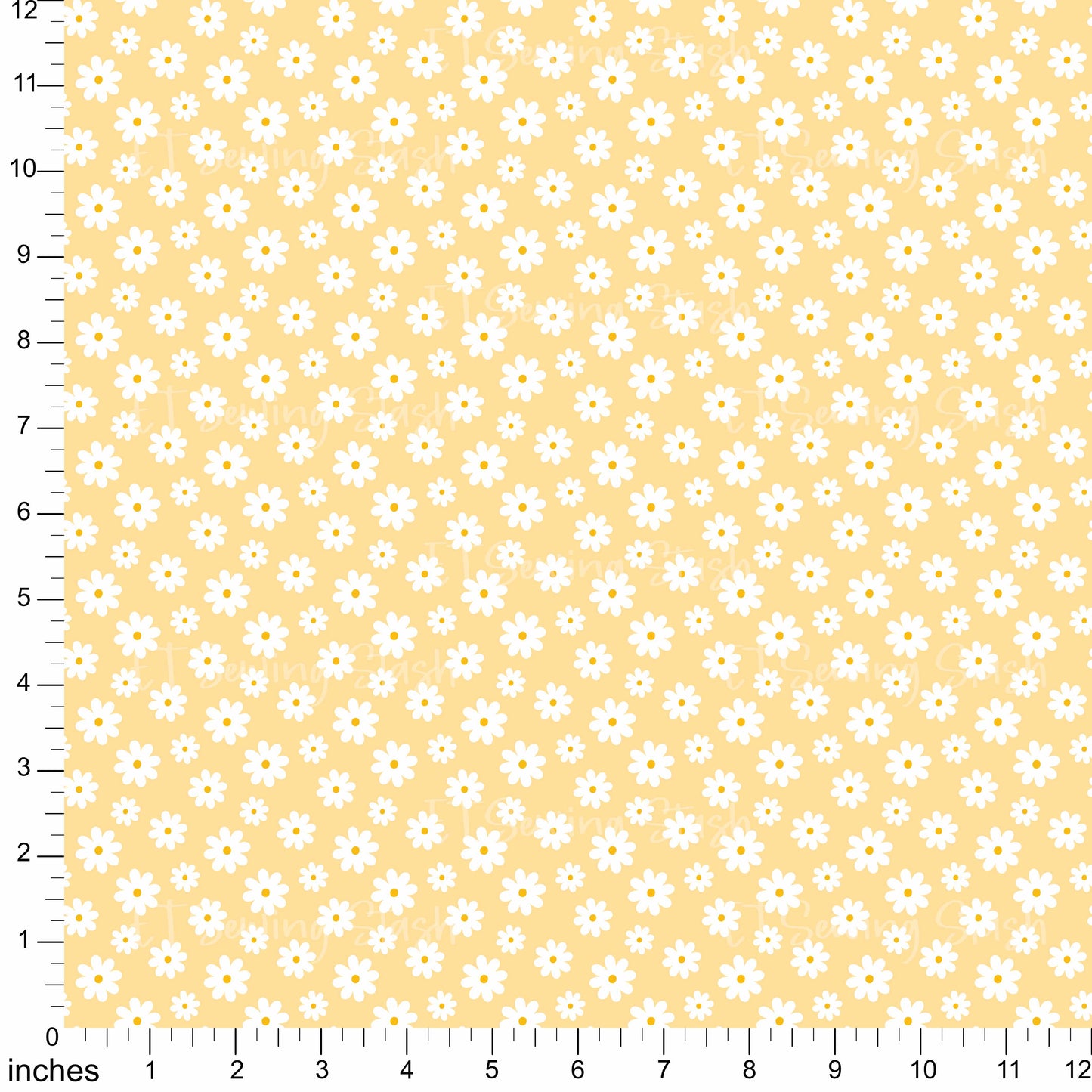 Cotton Twill - White Daisies in Eggnog - 1.5 yard Pre-cut