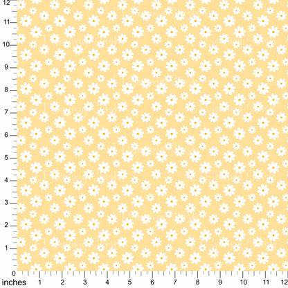 Cotton Twill - White Daisies in Eggnog - 1.5 yard Pre-cut