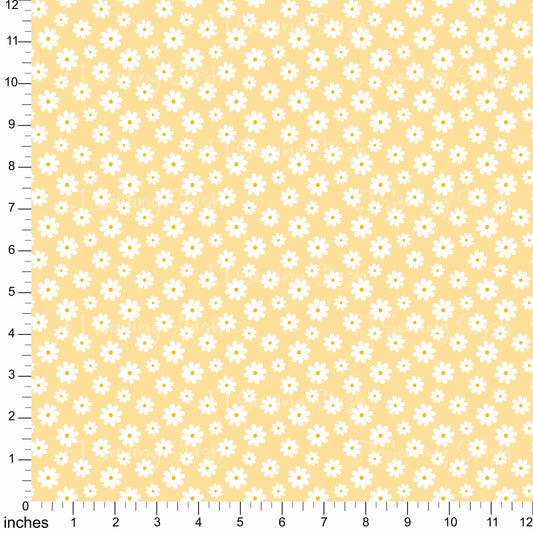 Cotton Twill - White Daisies in Eggnog - 1.5 yard Pre-cut