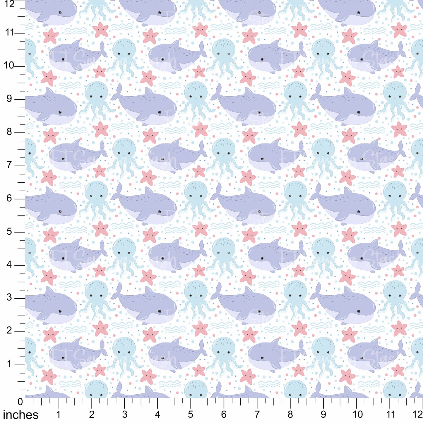 Cotton Twill - Pastel Blue Under The Sea 4 - By the Yard (Copy)
