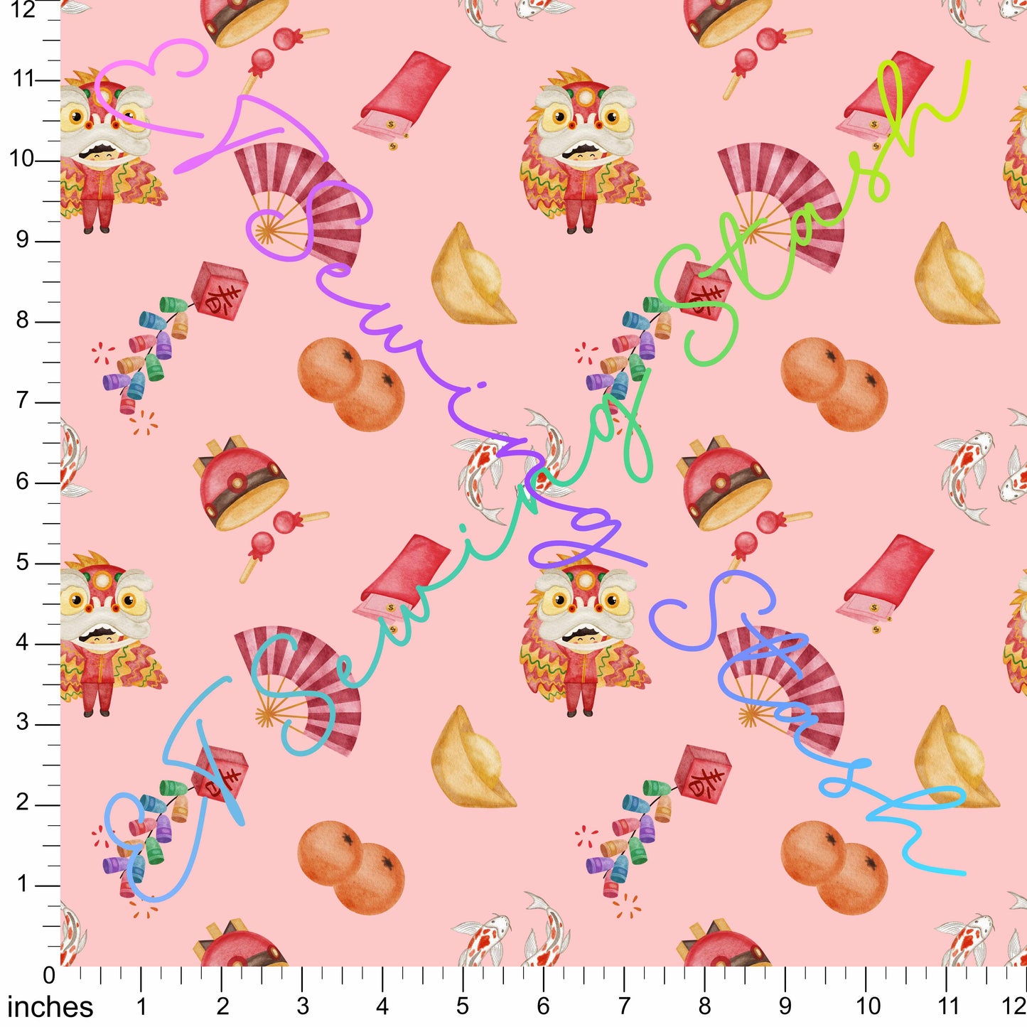 Cotton Twill - Chinese New Year - Symbol Toss (Pink) - By the metre