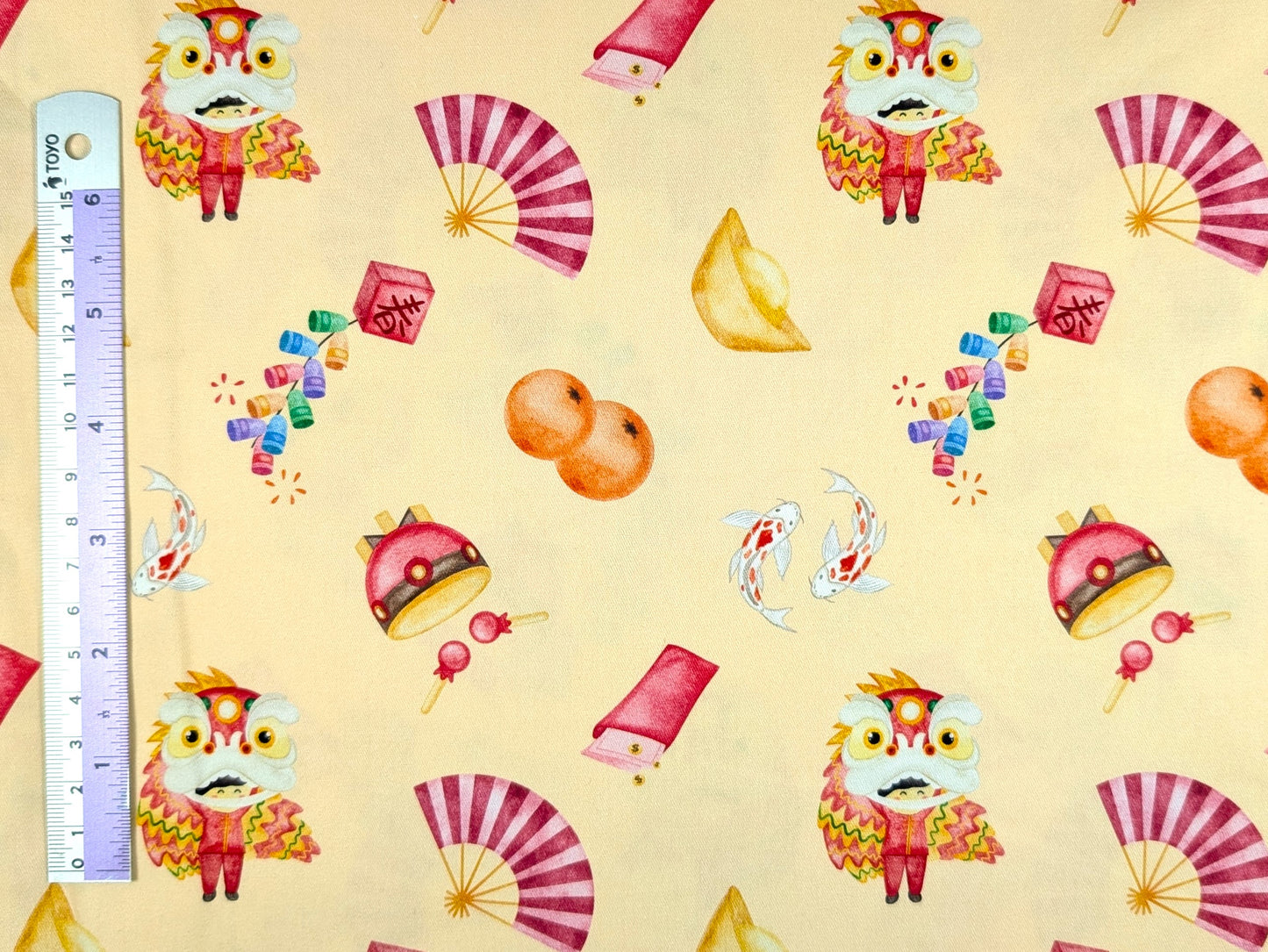 Cotton Twill - Chinese New Year - Symbol Toss (Peach) - 1-metre Precut