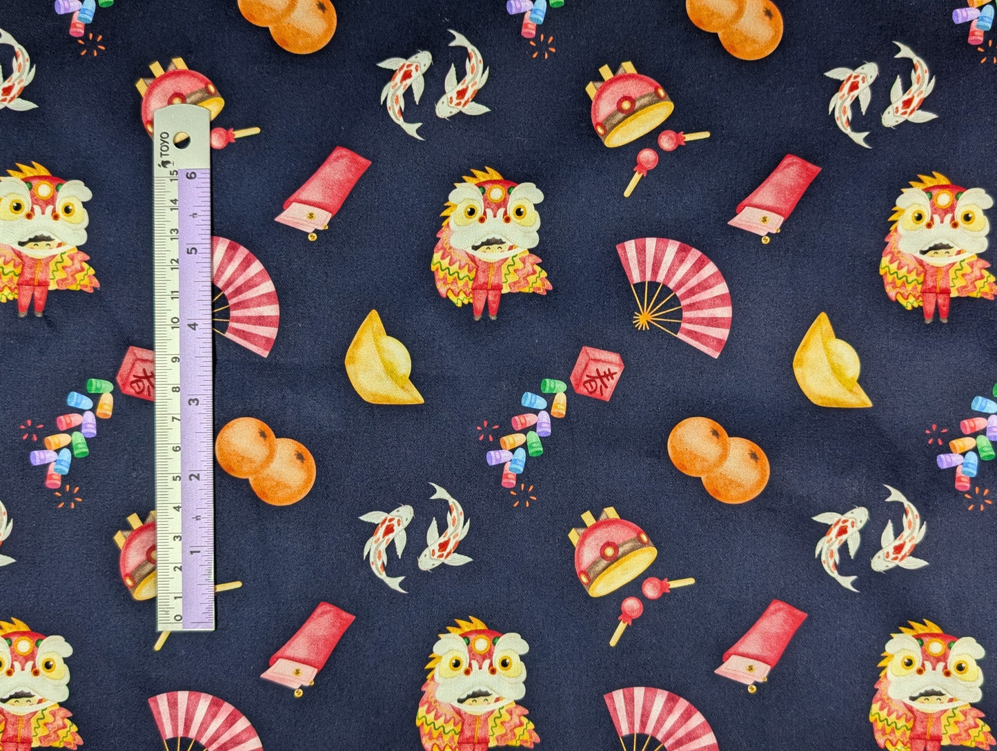 Cotton Twill - Chinese New Year - Symbol Toss (Dark Navy) - By the metre