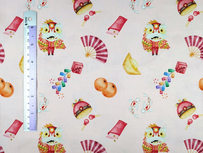 Cotton Twill - Chinese New Year - Symbol Toss (Pink) - By the metre