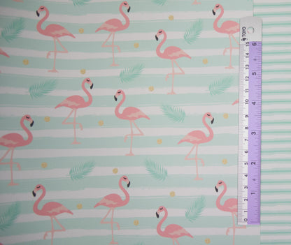 Pebbled Vinyl - Flamingoes in Pale Mint Stripes