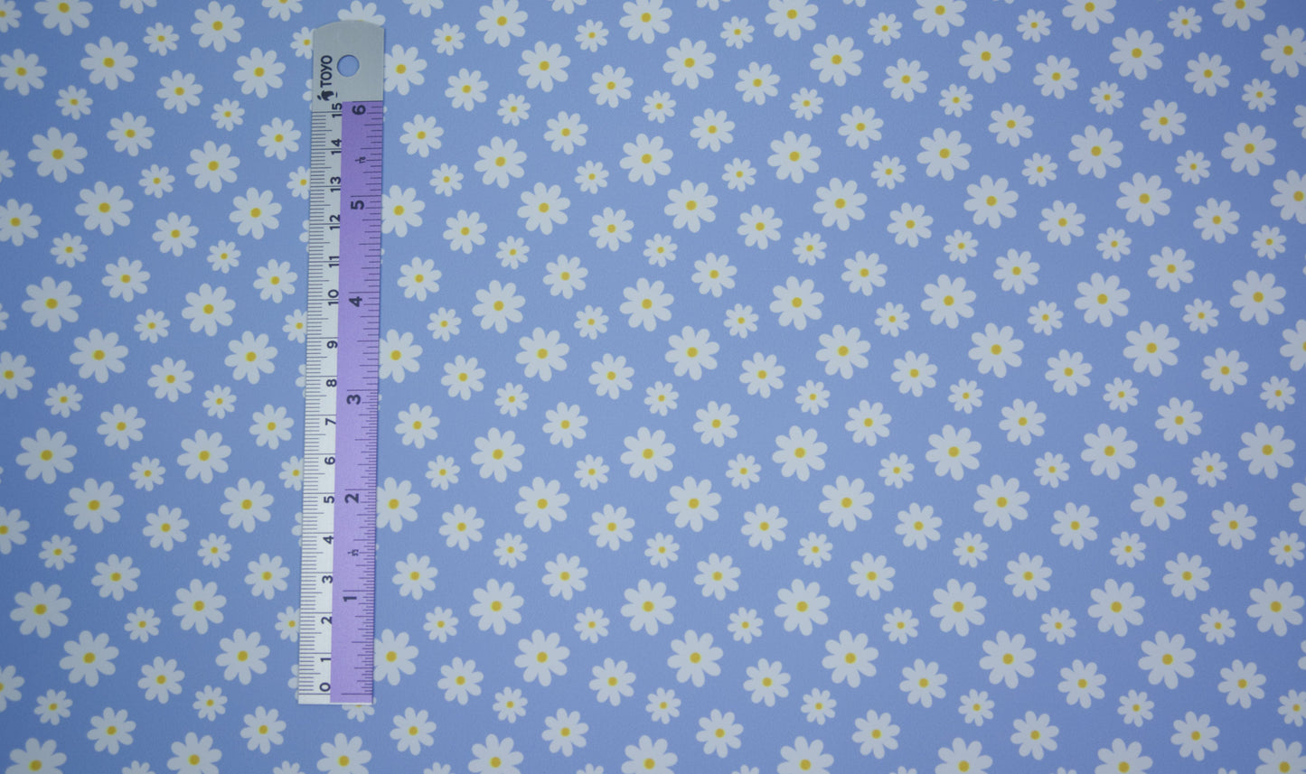 Smooth Vinyl - White Daisies in Periwinkle Blue