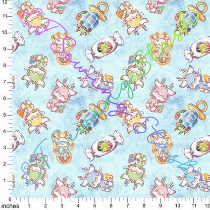 Cotton Lycra - [ET Sewing Stash X n2y88] Dragons (Sky Blue Wash) - 64-inch Precut