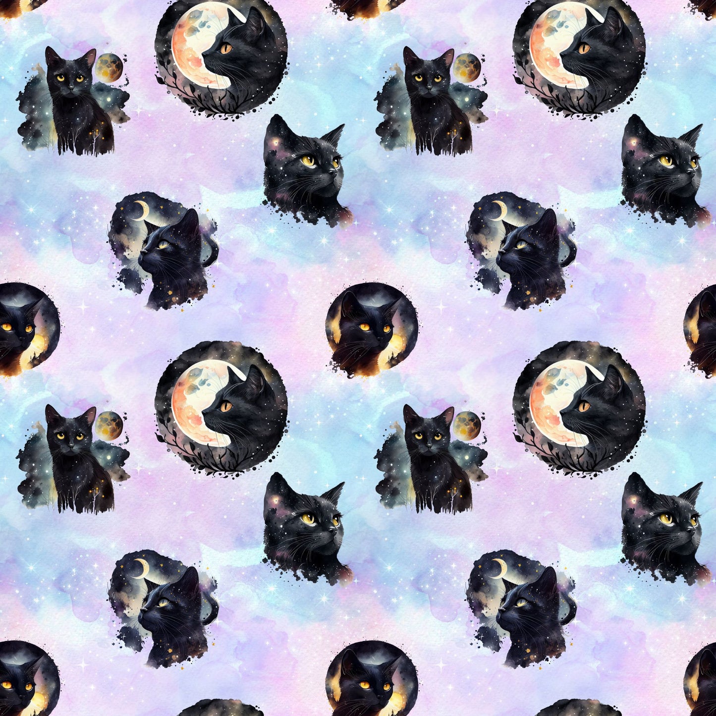 Cotton Lycra - Galaxy Cats (Cotton Candy) - By the yard