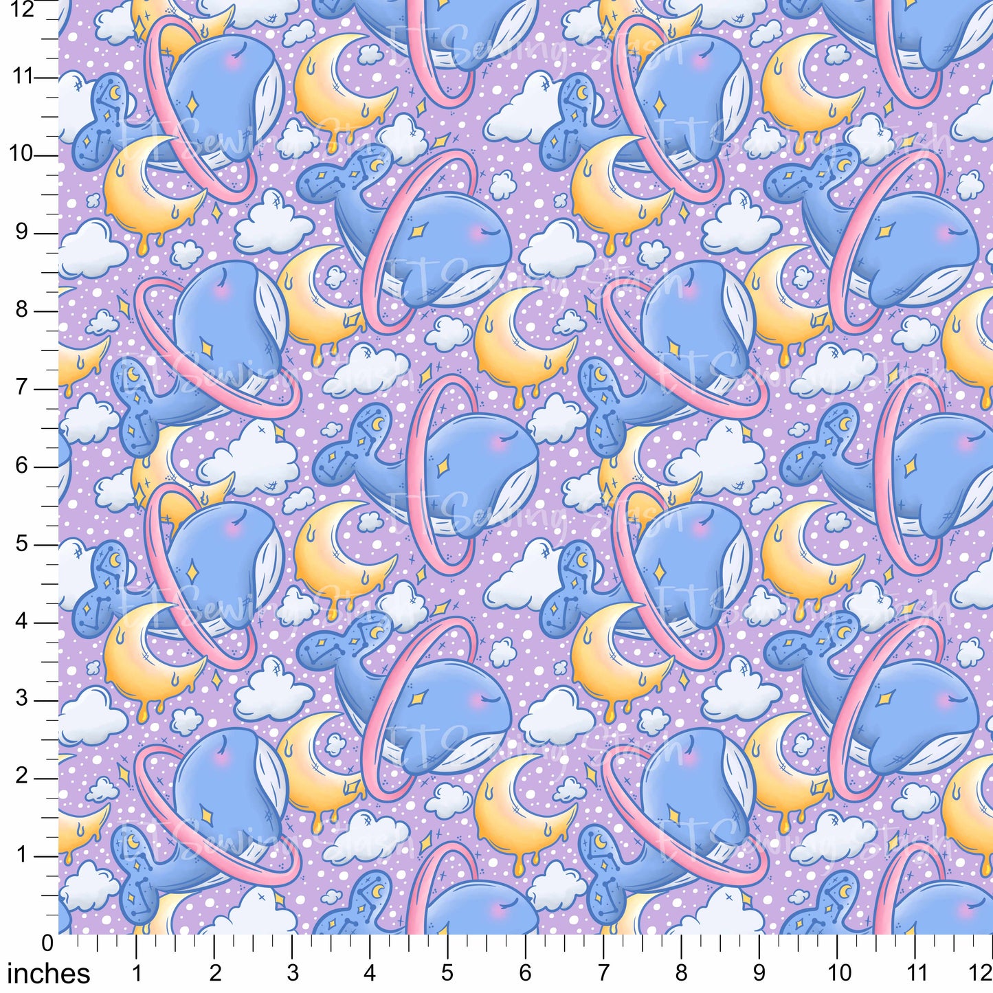 Cotton Twill - Space Whales (Purple) - By the Metre