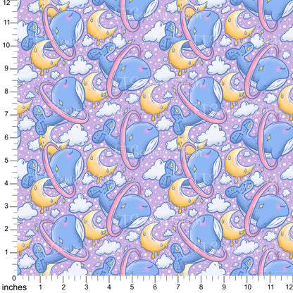 Cotton Twill - Space Whales (Purple) - By the Metre