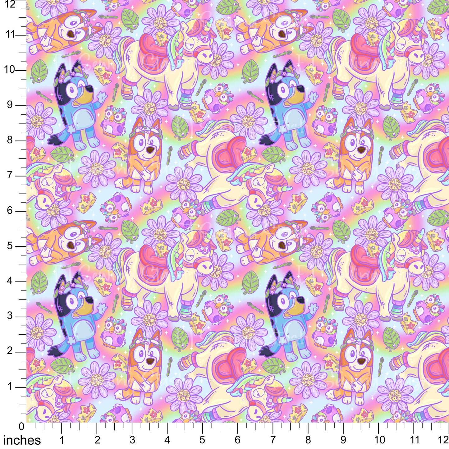 Cotton Twill - Pastel Whimsical Heeler Pups - By the Yard