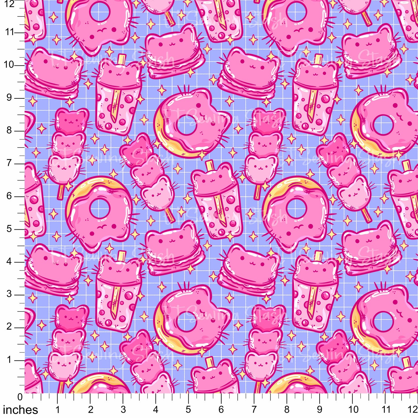 Cotton Twill - Cat Desserts (Periwinkle) - By the Metre