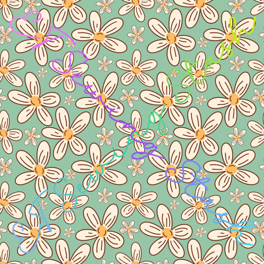 WRCC - Boho Flowers (Mint) - 1-yard Precut