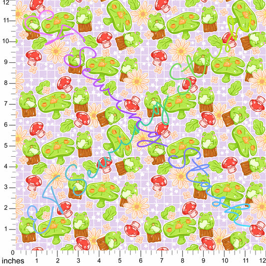 Cotton Lycra - Frogs Picnic (Purple) - By the metre