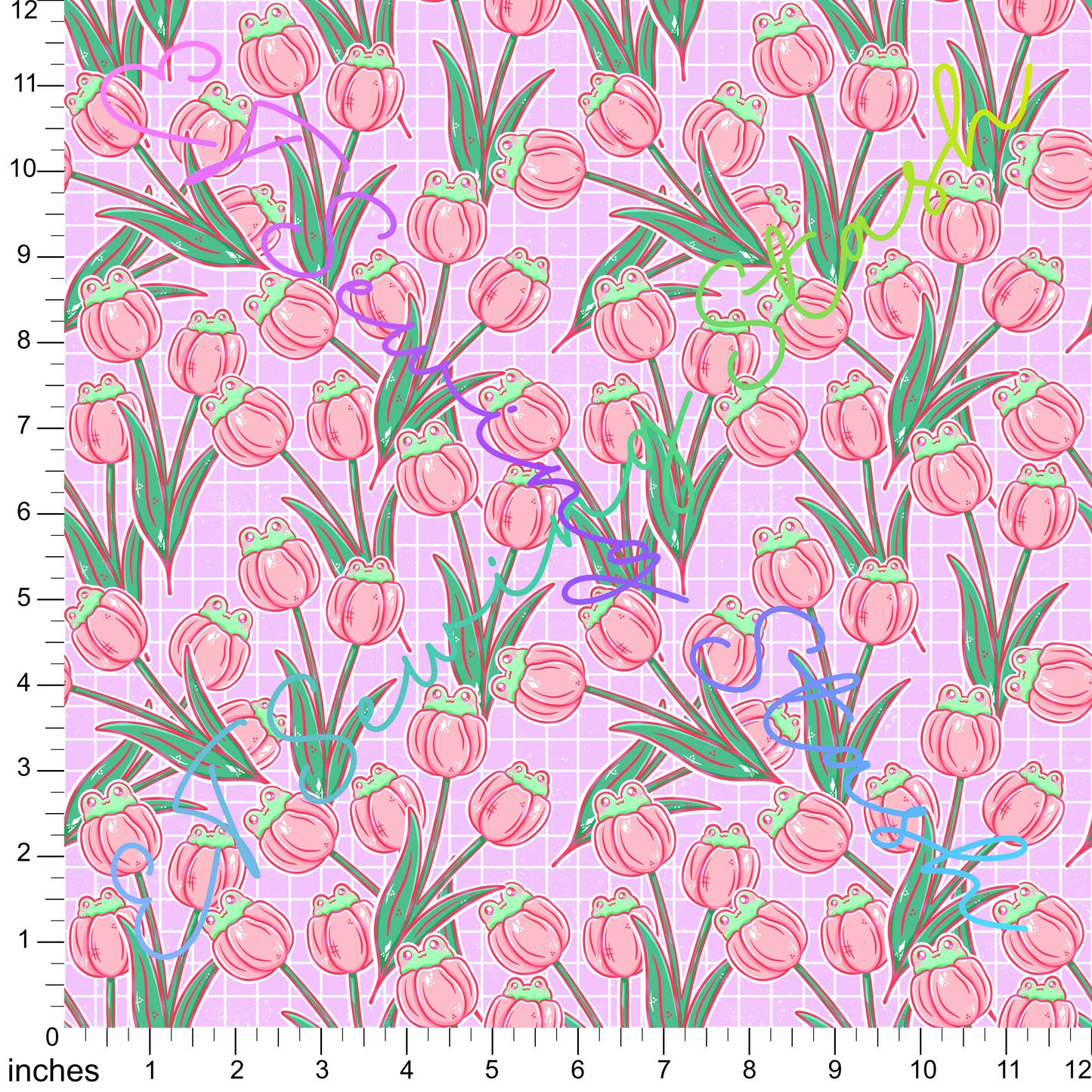 0.8mm Pebbled Vinyl -  Frogs and Tulips (Purple)