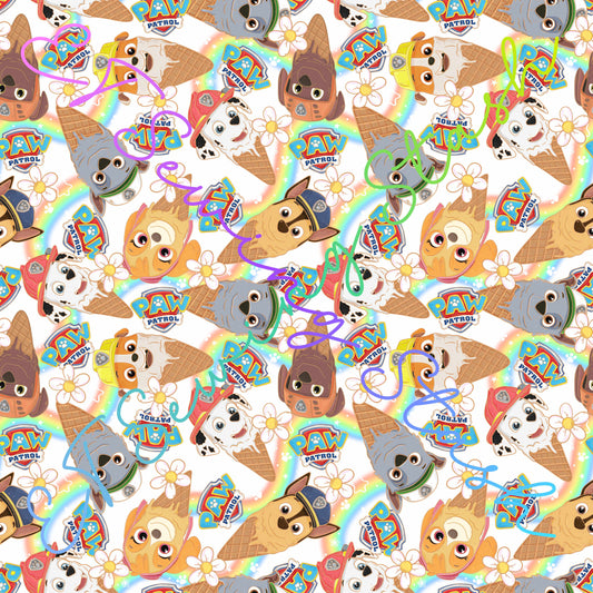 0.5mm Clear PVC - Patrolling Pups Ice Cream (Rainbow)