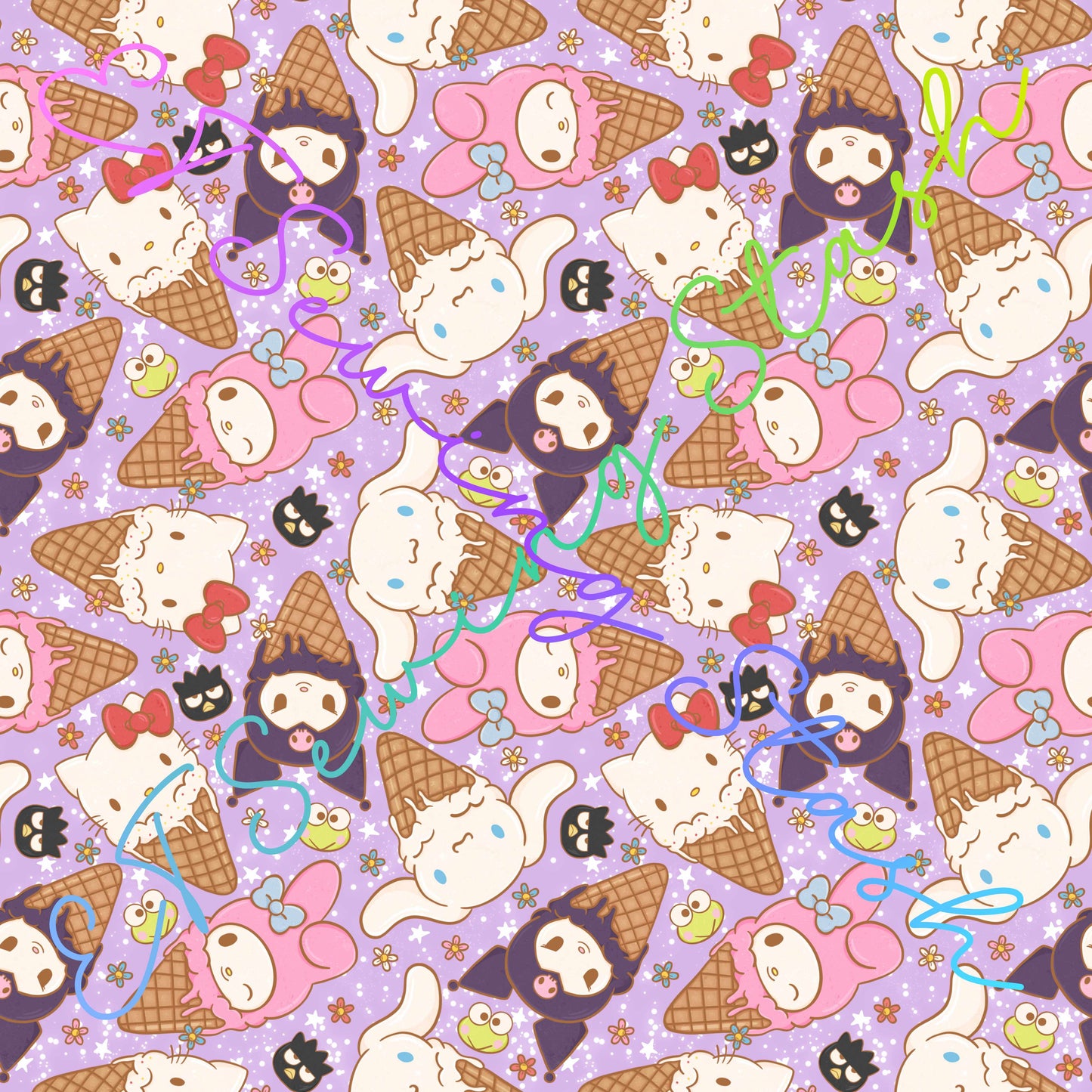 Japanese Cat & Friends Ice Cream (Purple) - Cross-grained Vinyl