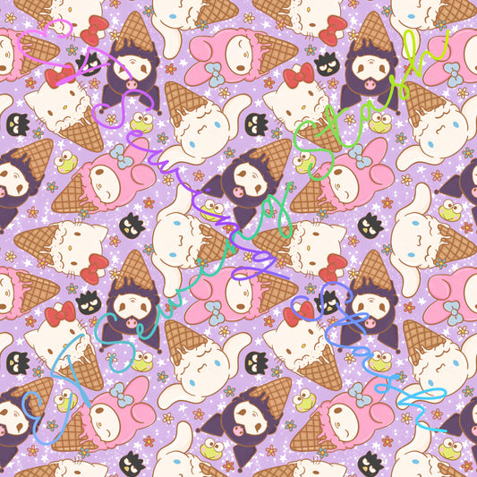 Japanese Cat & Friends Ice Cream (Purple) - Cross-grained Vinyl