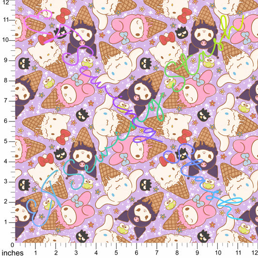 Printed Jelly Vinyl - Japanese Cat & Friends Ice Cream (Purple)