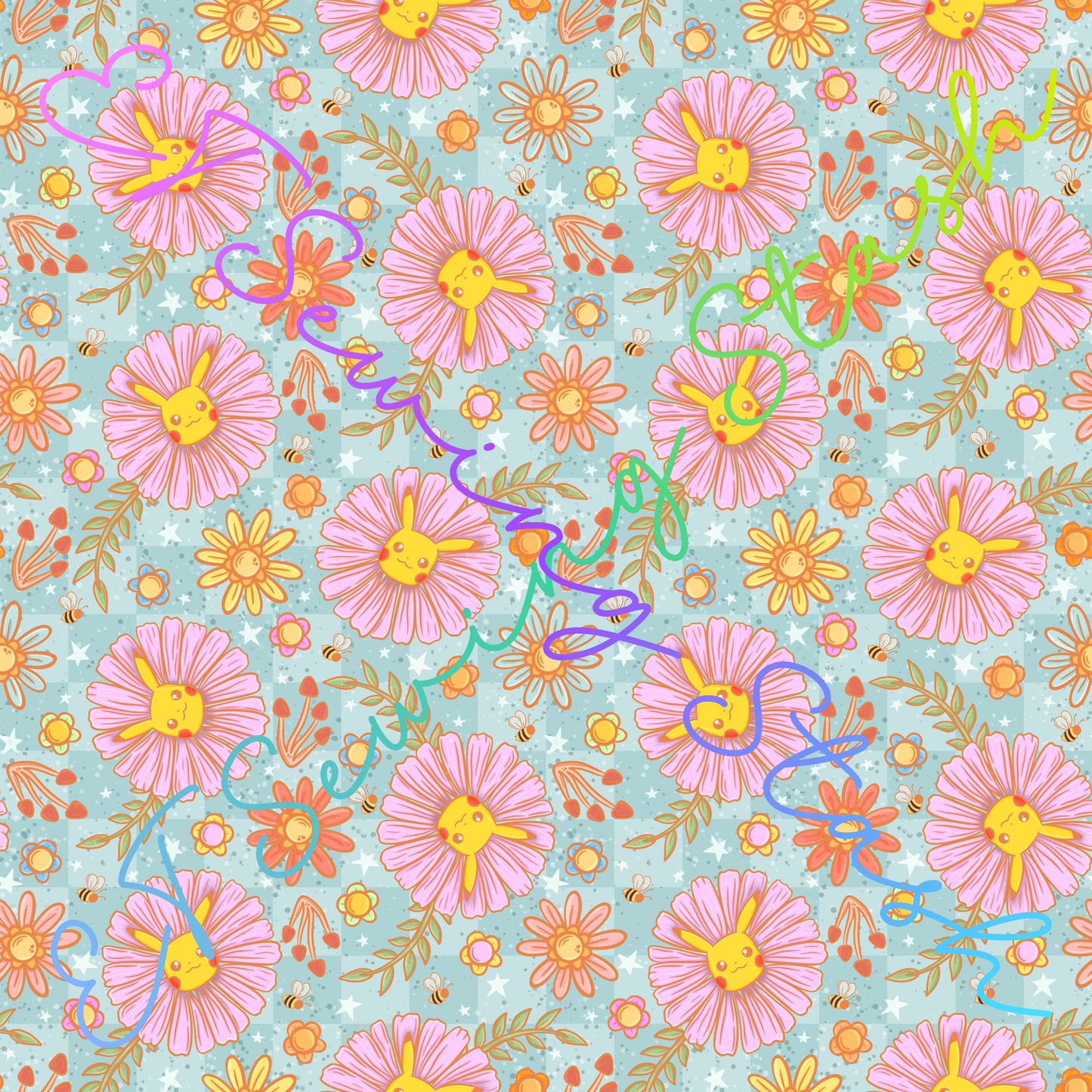 Bamboo Lycra - Pika-flower - 1-yard Precut