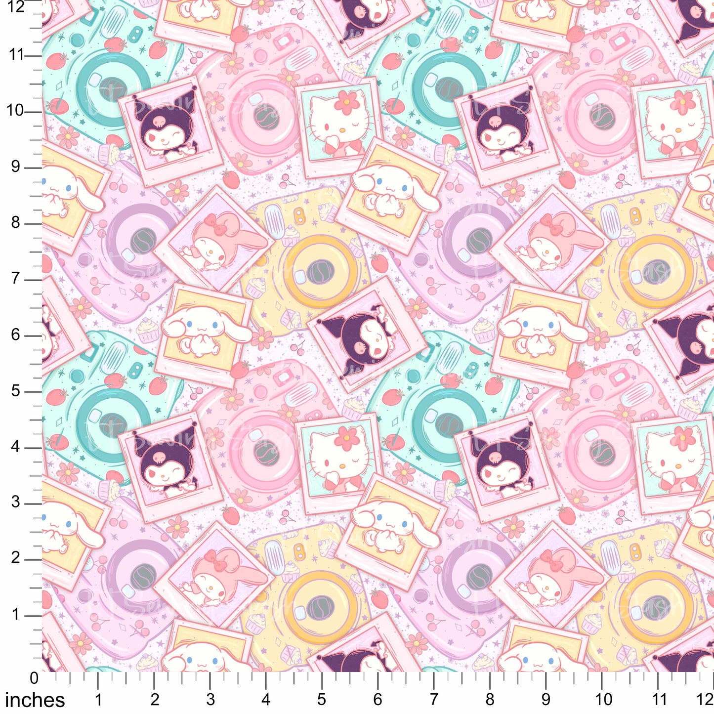 Cotton Twill - Jap Cat & Friends - Instant Photos (Light Pink) - By the Metre
