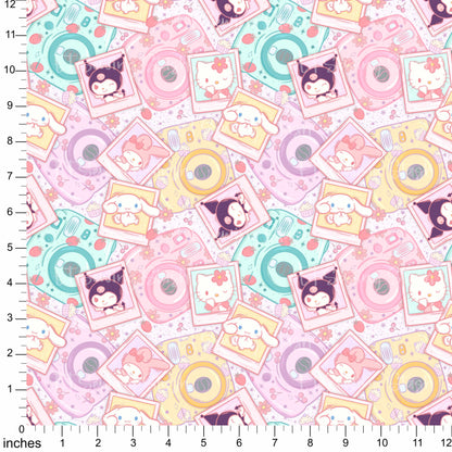 Cotton Twill - Jap Cat & Friends - Instant Photos (Light Pink) - By the Metre