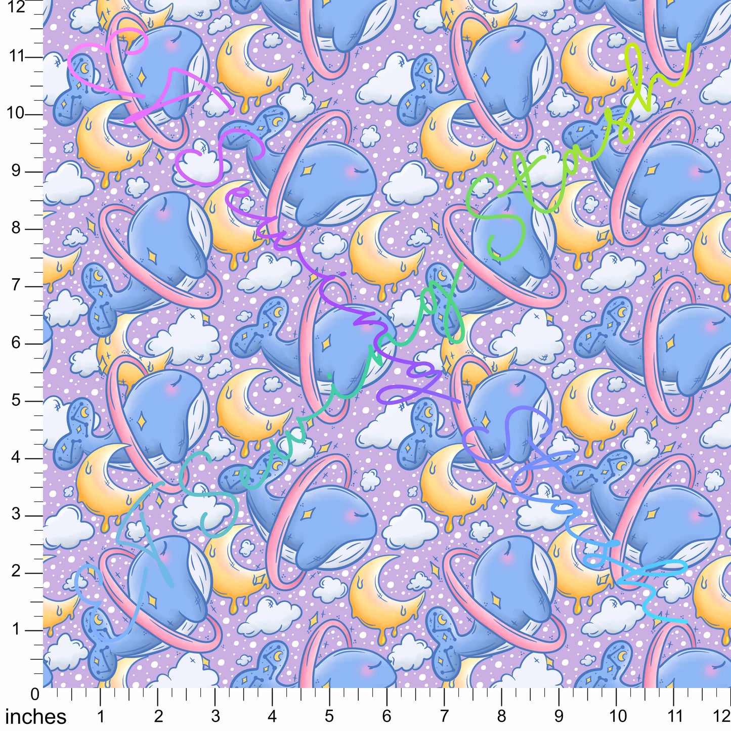 Waterproof Boardshorts - Space Whales (Purple) - By the Metre