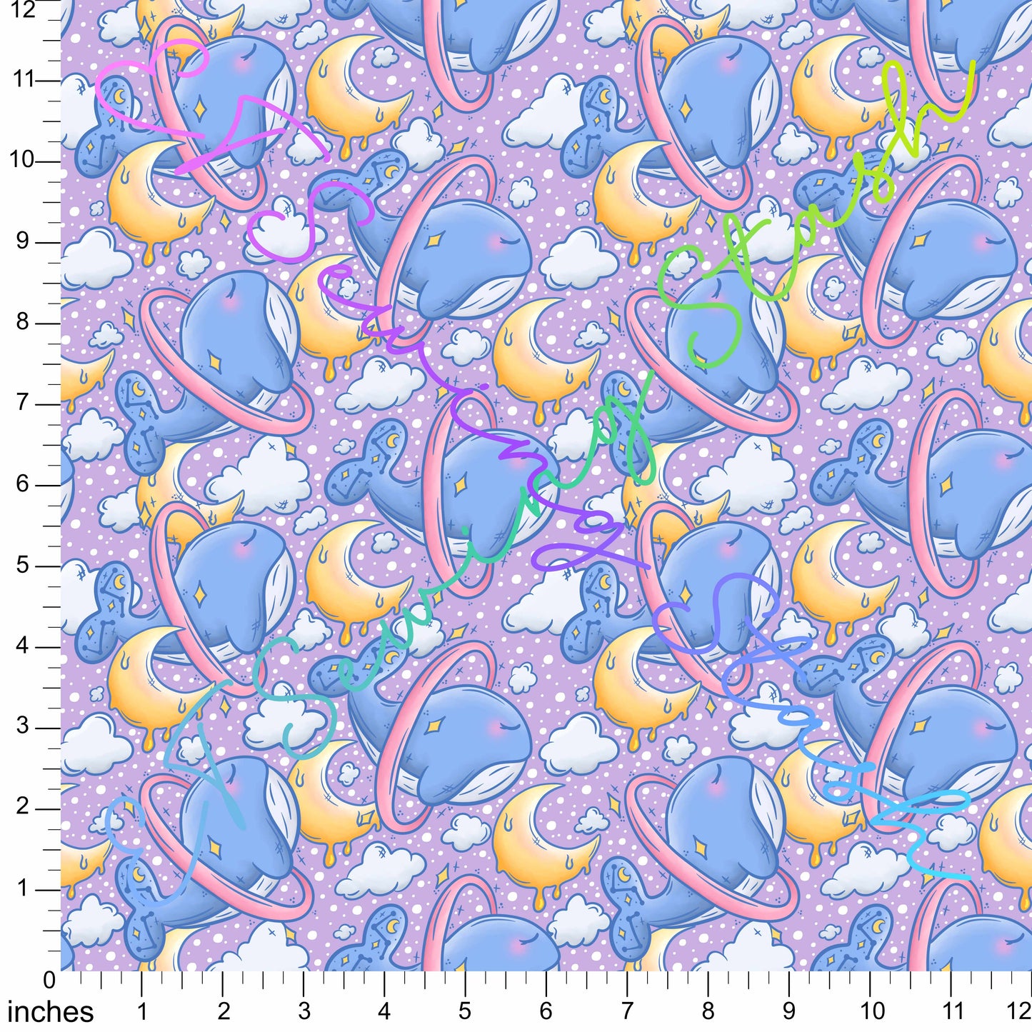 Cotton Canvas - Space Whales (Purple) - 1-metre