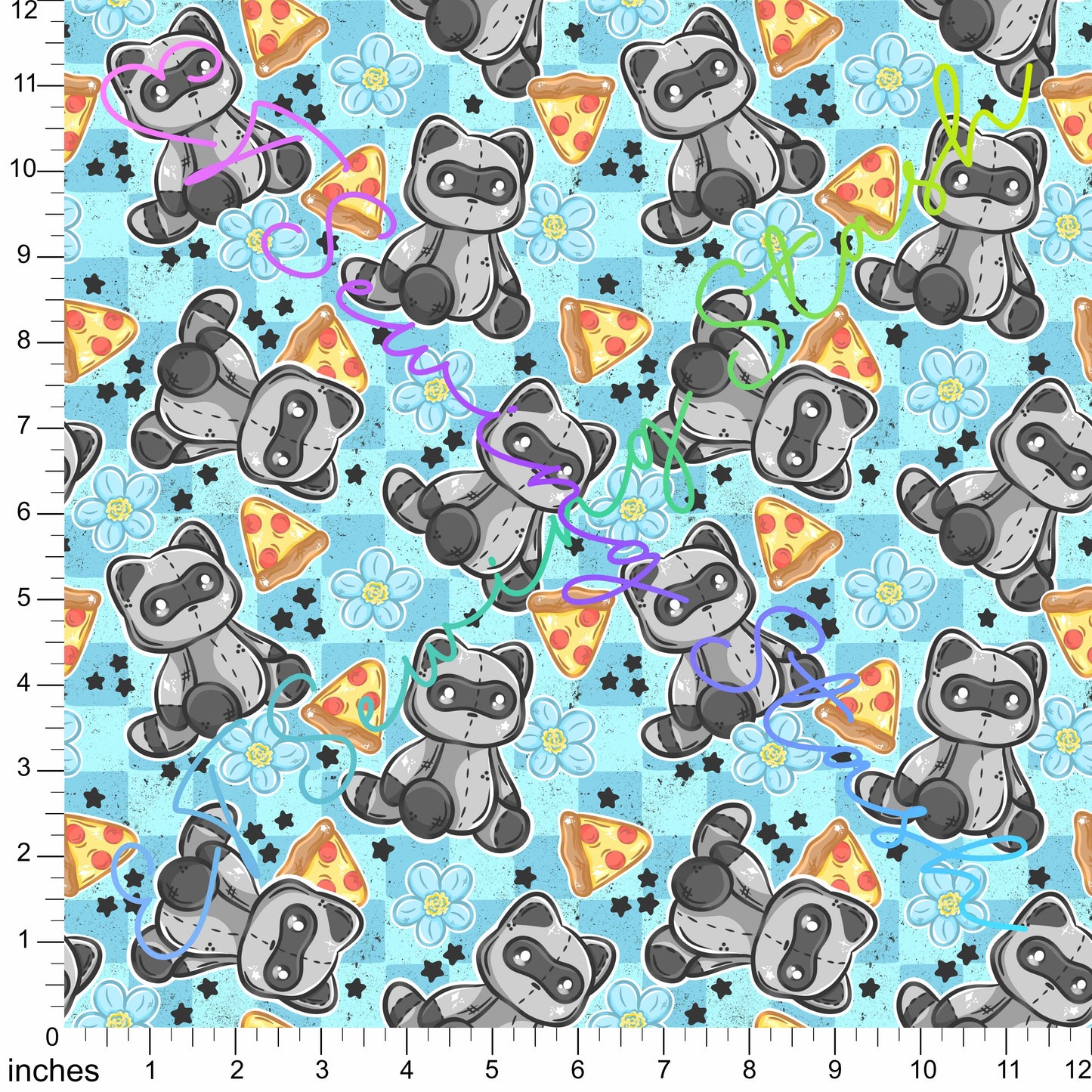 0.8mm Pebbled Vinyl -  Trash Panda and Pizza (Blue)