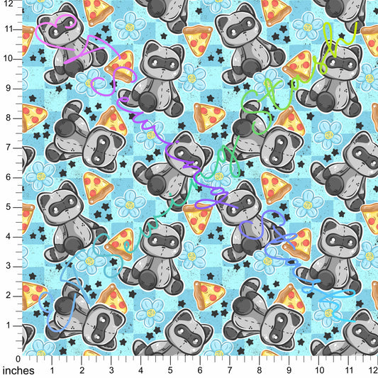 0.8mm Pebbled Vinyl -  Trash Panda and Pizza (Blue)