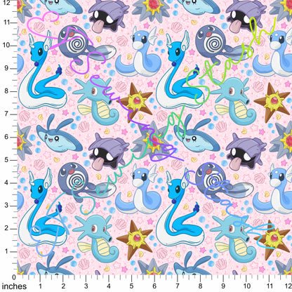 Athletic Knit - Water Type Monsters (Pink) - 1.5-yard Precut