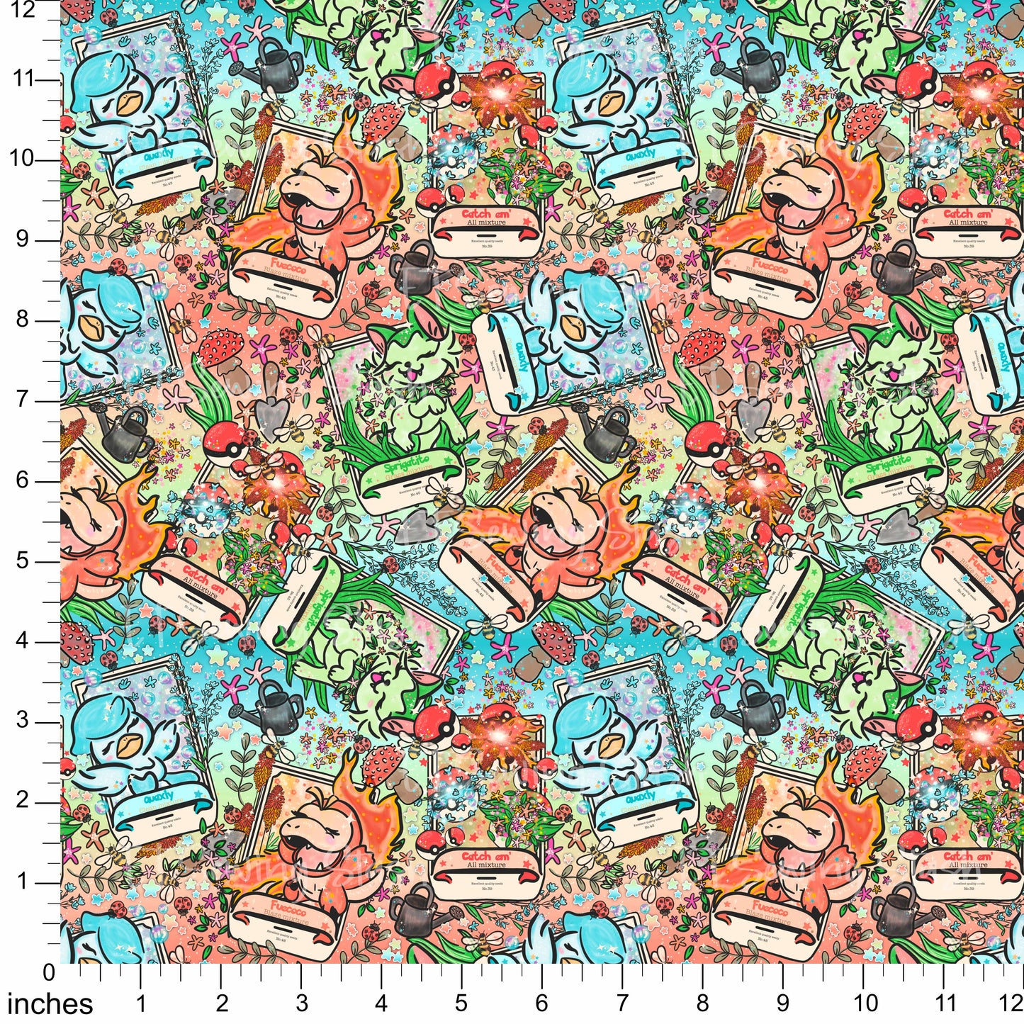 Cotton Twill - Pocket Monsters Polaroids in Ombre - By the yard